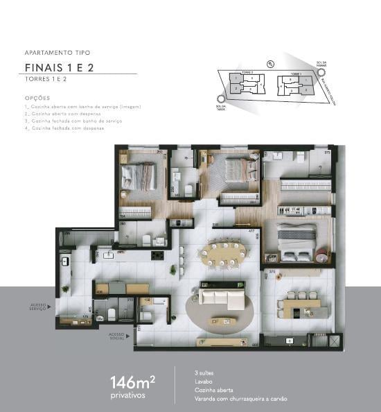 Apartamento com 3 suítes - Ahú