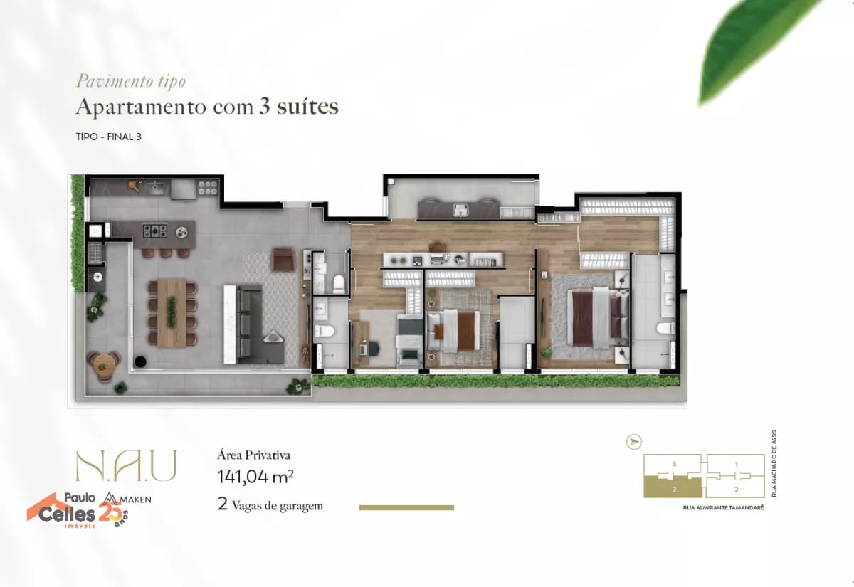 Apartamento N.A.U no Juvevê com 3 suítes e 2 vagas