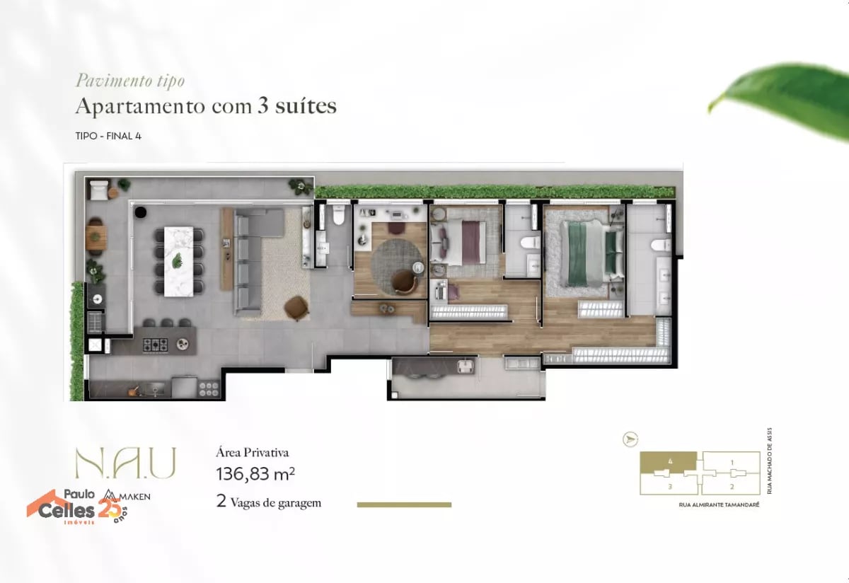 Apartamento de alto padrão no Juvevê com 3 suítes e 2 vagas